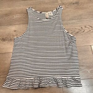 Mimi Chica Black White Stripe Ruffle Hem Tank Top Womens Size Medium M
